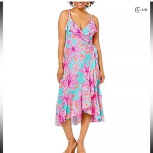 NWT Lilly Pulitzer Fontaine Knee Length Surf Blue Bonita Blooms